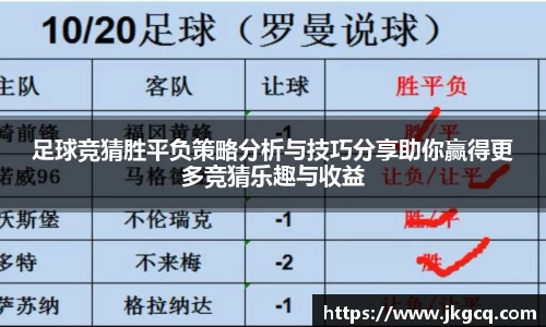 足球竞猜胜平负策略分析与技巧分享助你赢得更多竞猜乐趣与收益